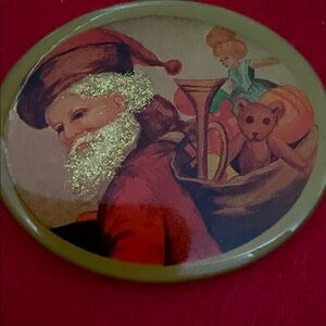 Unique Vintage Santa and Toys Ornament - Red and Gold